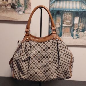 Gucci Diamante Sukey Beige Black Canvas Shoulder Bag COA